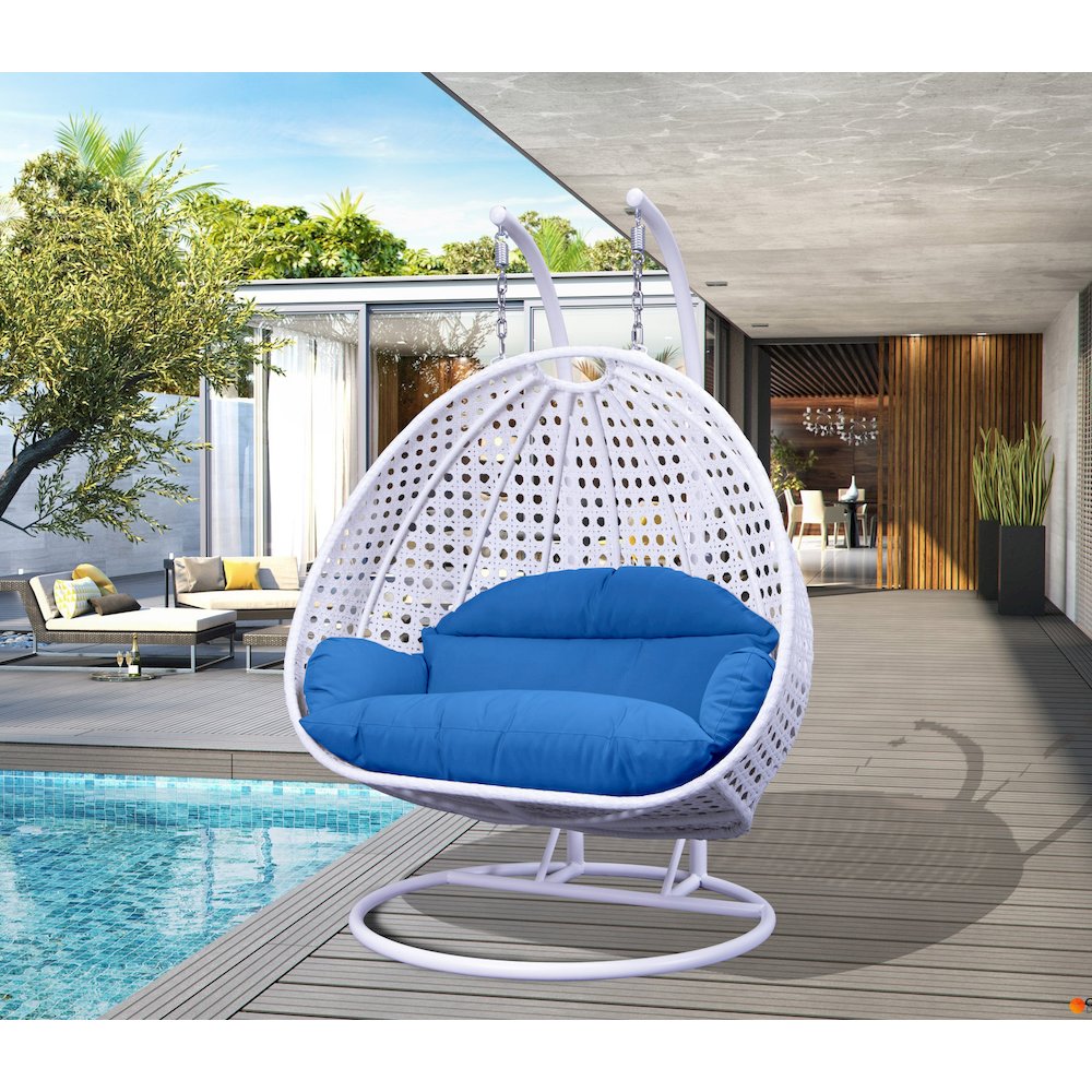 White Wicker Hanging 2 person Egg Swing Chair