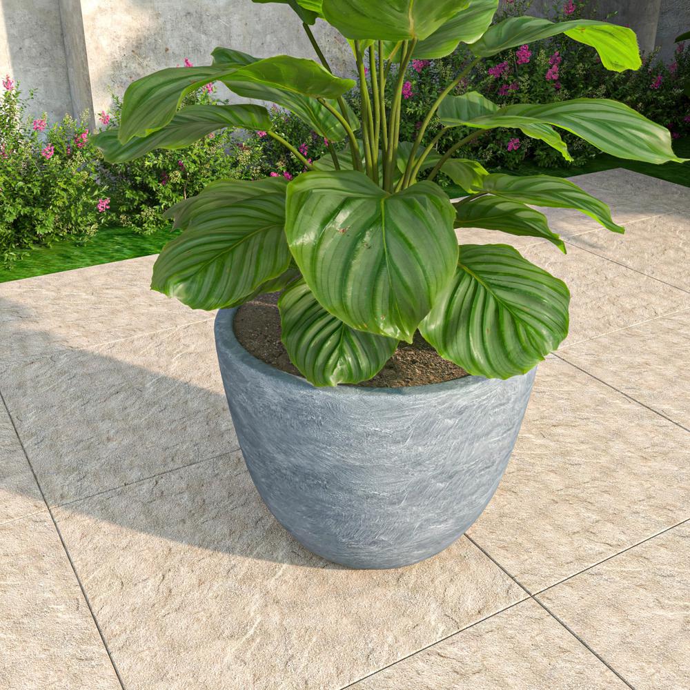 Dahlia Series Poly Stone Planter in Aged Concrete 17.5 Dia, 13.6 High