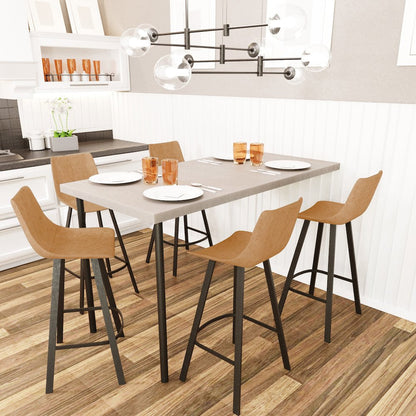 Elland Modern Upholstered Leather Bar Stool With Iron Legs & Footrest