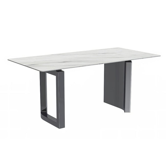 Dining Table Stainless Steel Base, With 62" White Sintered Stone Top