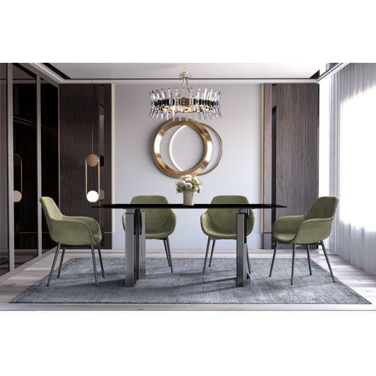 Astra Series Modern Dining Table Stainless Steel Base, With 62" Black Glass Top
