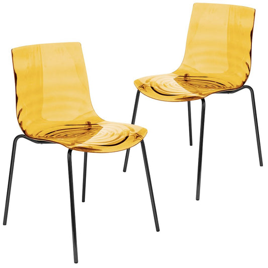 Astor Water Ripple Design Dining Chair in Black Base Orange Seat Set of 2