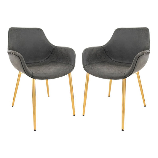 Markley Modern Leather Dining Arm Chair With Gold Metal Legs Set of 2