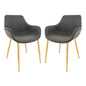 Markley Modern Leather Dining Arm Chair With Gold Metal Legs Set of 2