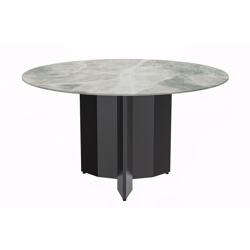 Round Dining Table Black Base with 60 Round Light Grey Sintered Stone Top