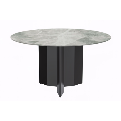 Round Dining Table Black Base with 60 Round Light Grey Sintered Stone Top