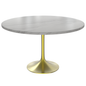 48 Round Dining Table, Brushed Gold Base with Sintered Stone White Top