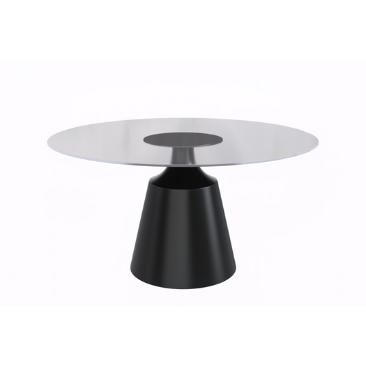 Prynn Series Round Dining Table Black Base with 60 Round Clear Glass Top