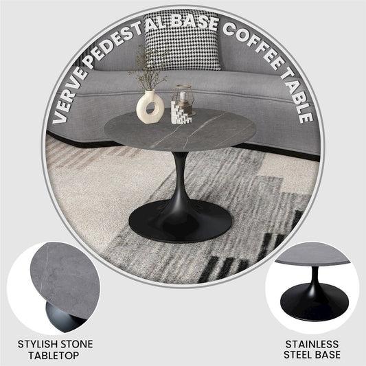Verve Coffee Table Black base with 27" round Grey Sintered Stone top