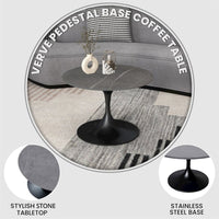 Verve Coffee Table Black base with 27" round Grey Sintered Stone top