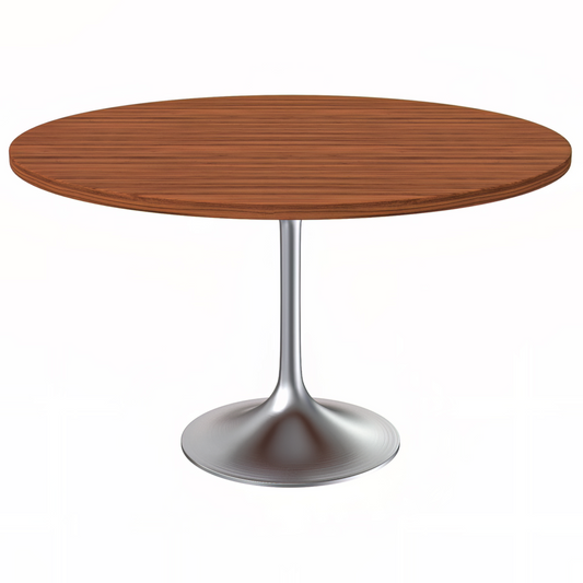 48" Round Dining Table, Brushed Chrome Base with Cognac Brown MDF Top
