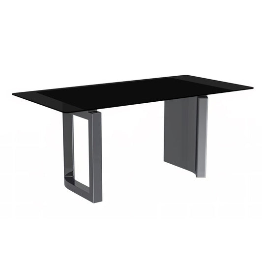 Astra Series Modern Dining Table Stainless Steel Base, With 62" Black Glass Top