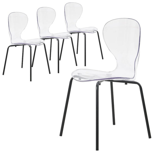 Modern Oyster Transparent Side Chair in Black Base set of 4