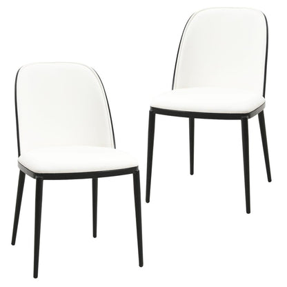 Dining Side Chair with Leather Seat and Steel Frame Set of 2