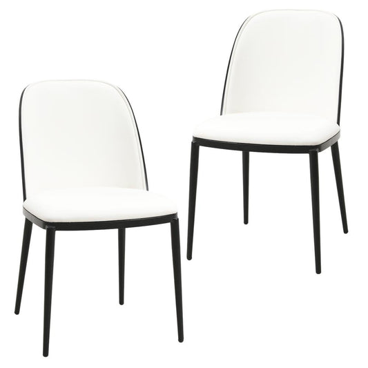 Dining Side Chair with Leather Seat and Steel Frame Set of 2