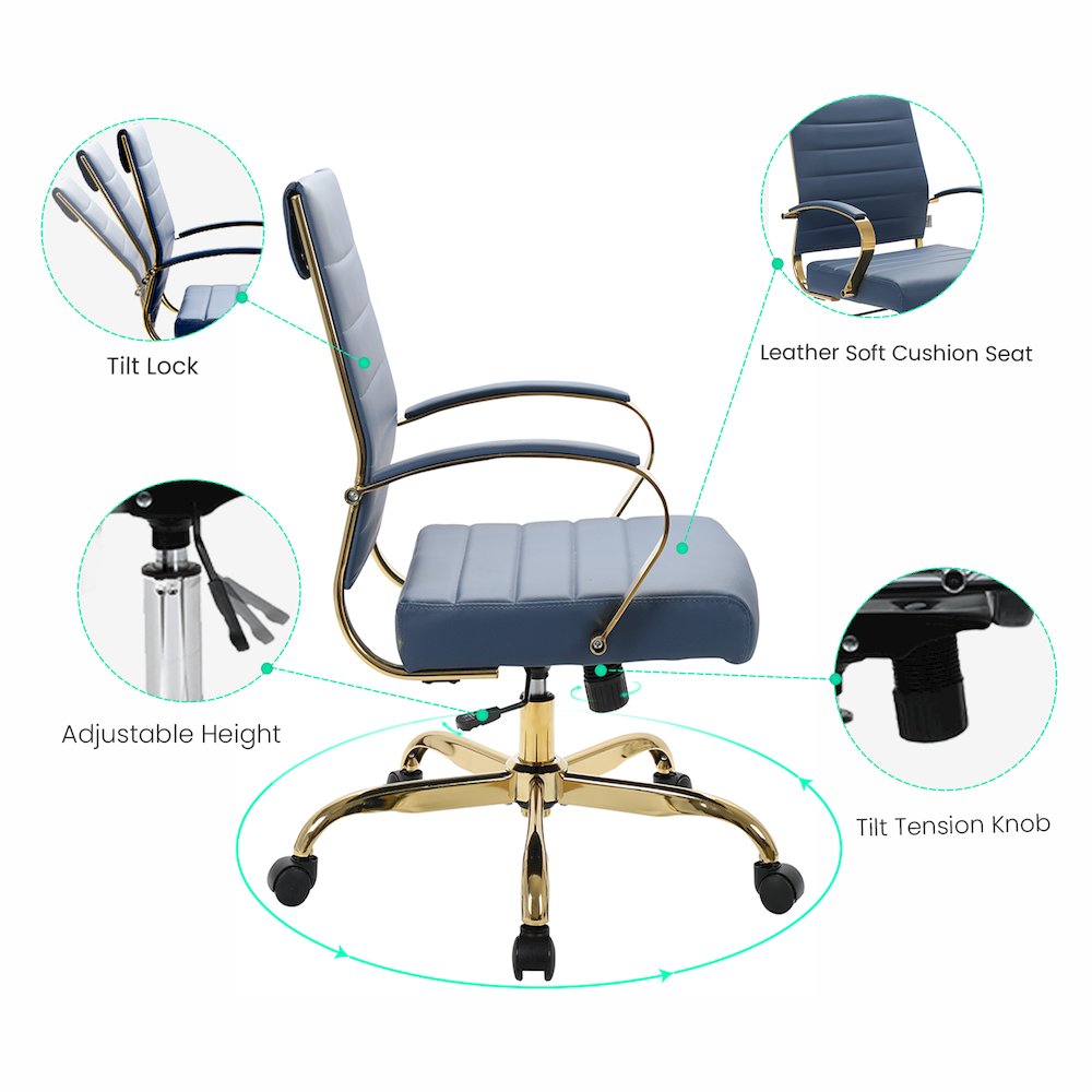 Benmar Home Leather Office Chair With Gold Frame