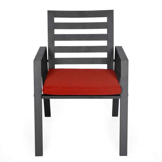 Chelsea Aluminum Outdoor Dining Table 87 With 8 Chairs and Cherry Cushions