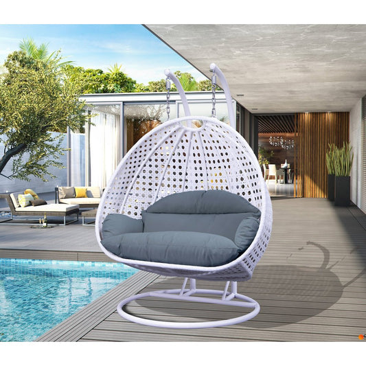 White Wicker Hanging 2 person Egg Swing Chair