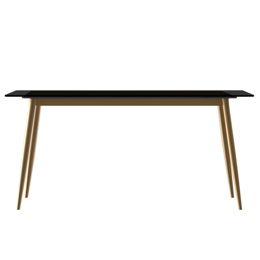 Zayle Series Modern Dining Table Brushed Gold Base, With 71 Black Glass Top