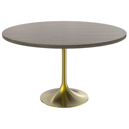 Verve 48" Round Dining Table, Brushed Gold Base with Dark Maple MDF Top