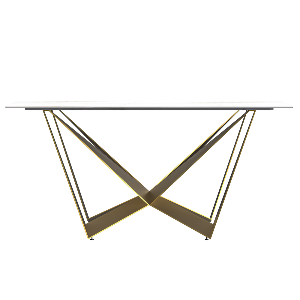 Modern Dining Table with a 55" Rectangular Top and Gold Steel Base