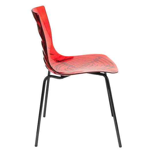 Astor Water Ripple Design Dining Chair in Black Base Trans Red Seat Set of 4