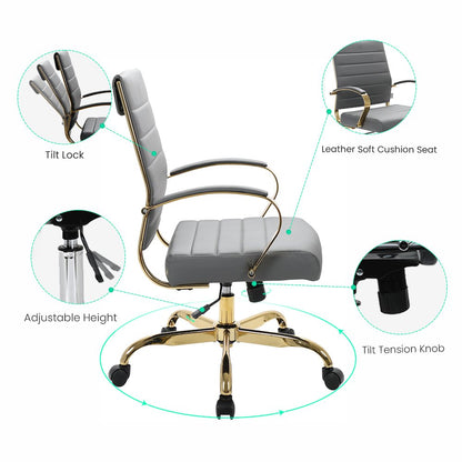 Benmar Home Leather Office Chair With Gold Frame