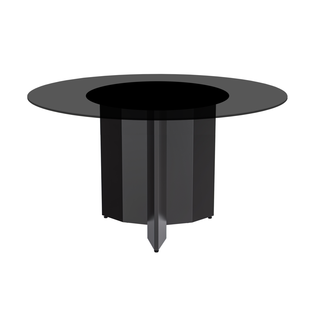 Zevro Series Round Dining Table Black Base with 60 Round BLack Glass Top
