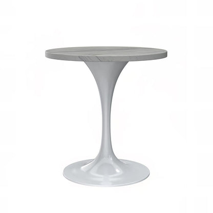 27 Round Dining Table, White Base with Laminated White Marbleized Top