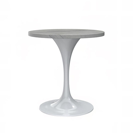 27 Round Dining Table, White Base with Laminated White Marbleized Top