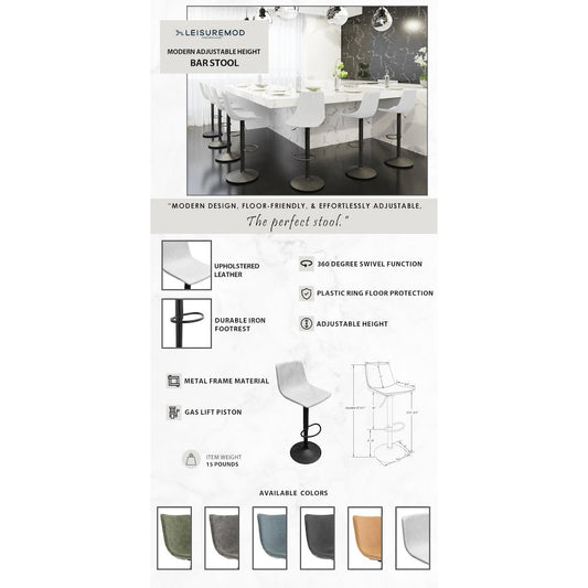 Tilbury Modern Adjustable Bar Stool in Light Grey