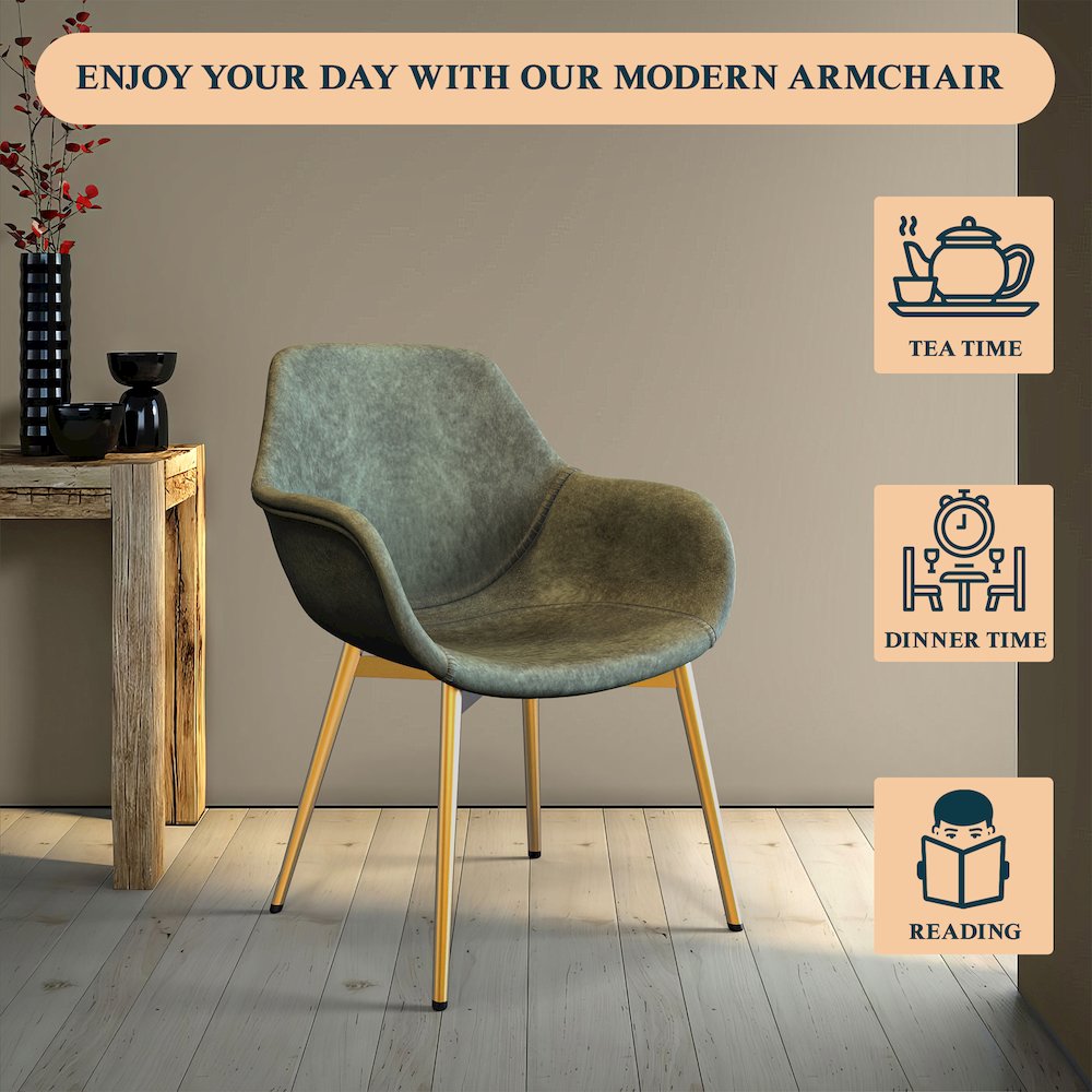 Markley Modern Leather Dining Arm Chair With Gold Metal Legs