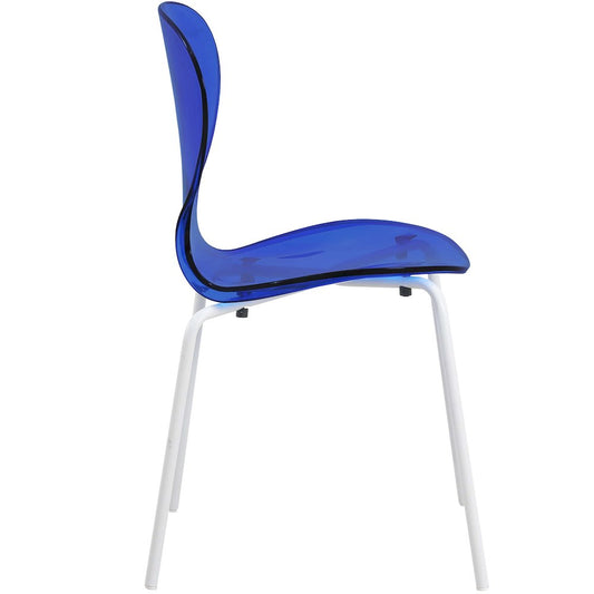 Modern Oyster Transparent Side Chair in White Base Set of 4