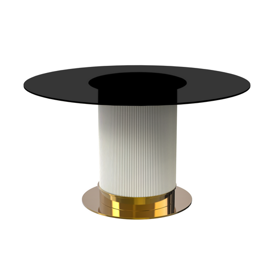 Jexis Series Round Dining Table White\Gold Base with 60 Round BLack Glass Top
