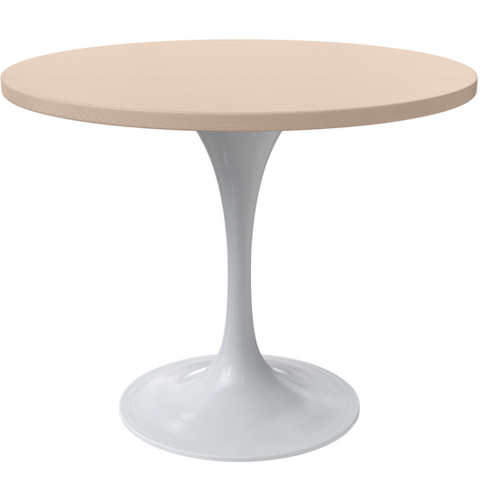 Verve 36 Round Dining Table, White Base with Light Natural Wood MDF Top