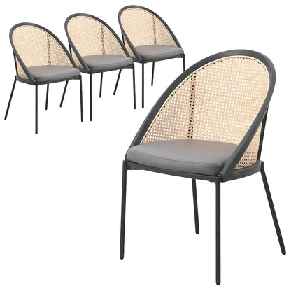Urbane Collection Modern Dining Chair With Wicker back in Charcoal - Set of 4