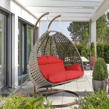 Beige Wicker Hanging 2 person Egg Swing Chair