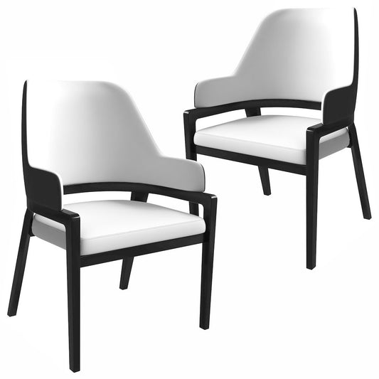 Modern Wooden Dining Chair in Black Fabric Seat With white top Set of 2