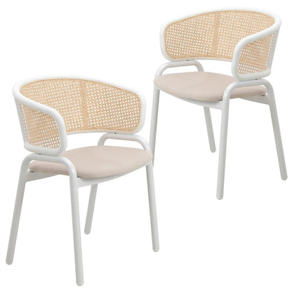 Dining Chair with White Powder Coated Steel Legs and Wicker Back, Set of 2