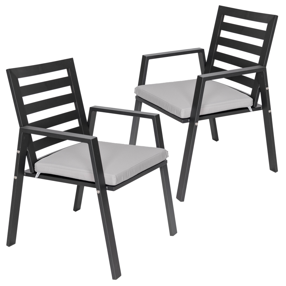 Patio Dining Armchair in Aluminum with Removable Cushions Set of 2