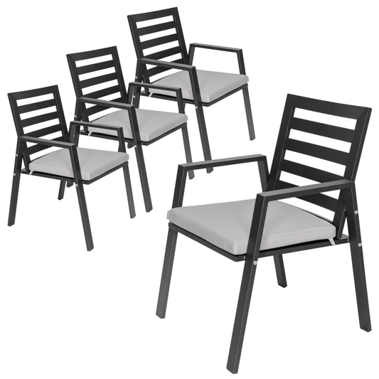 Patio Dining Armchair in Aluminum with Removable Cushions Set of 4