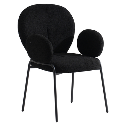 Celestial Series Boucle Dining Arm Chair, Black Frame with Black Fabric