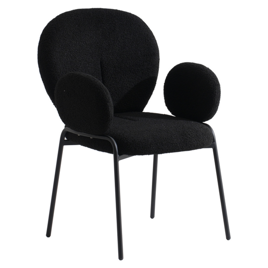 Celestial Series Boucle Dining Arm Chair, Black Frame with Black Fabric