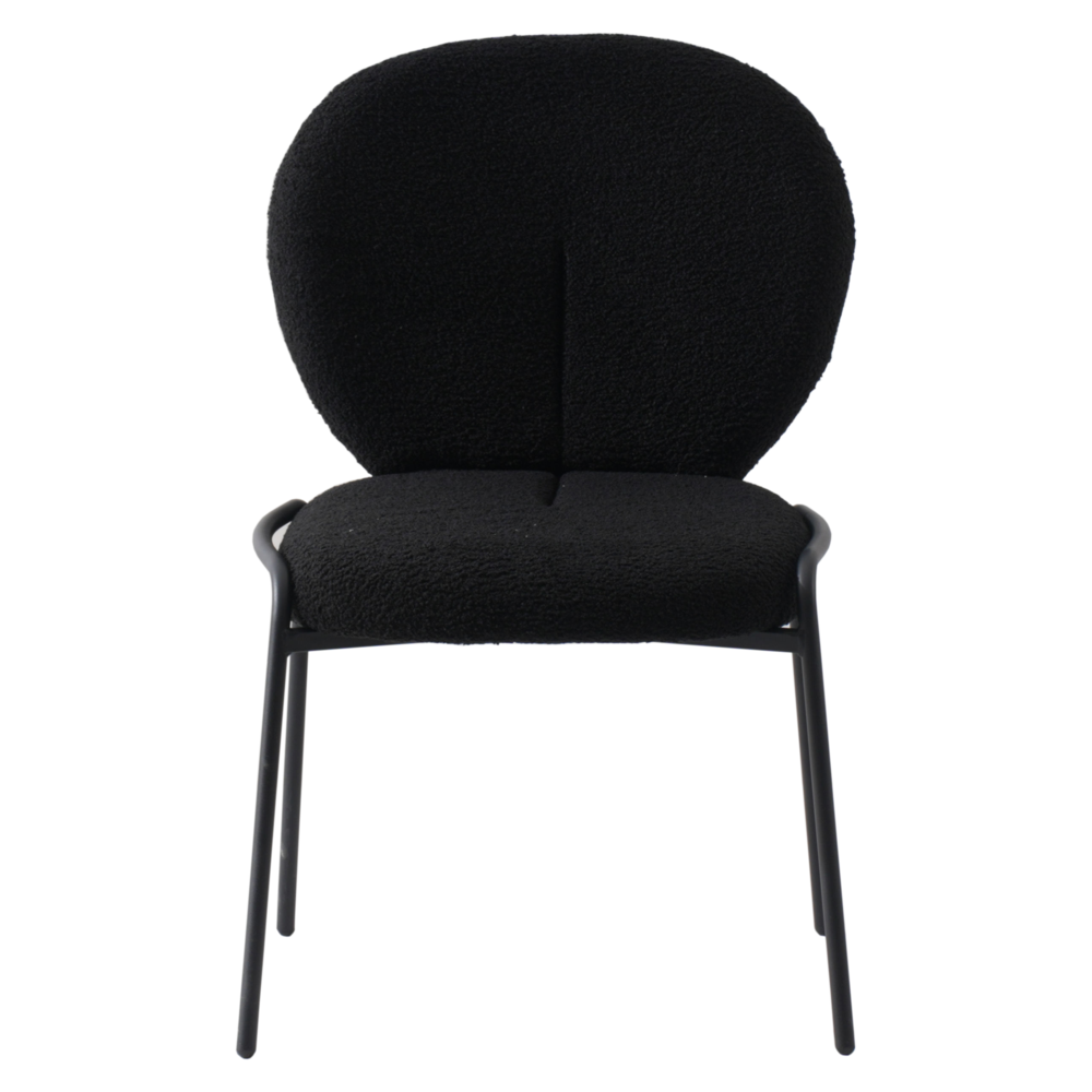 Boucle Dining Side Chair with Black Powder Coated Iron Frame