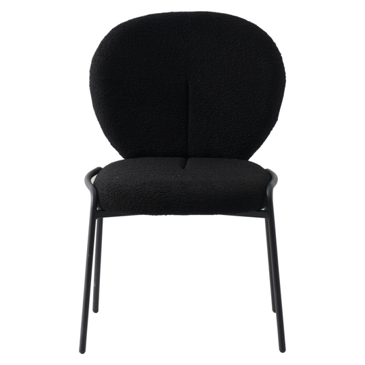 Boucle Dining Side Chair with Black Powder Coated Iron Frame