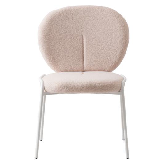 Celestial Series Boucle Dining Chair, White Frame with Beige Fabric