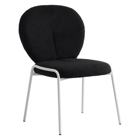 Celestial Series Boucle Dining Chair, White Frame with Black Fabric