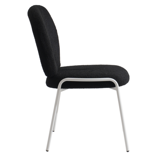Celestial Series Boucle Dining Chair, White Frame with Black Fabric