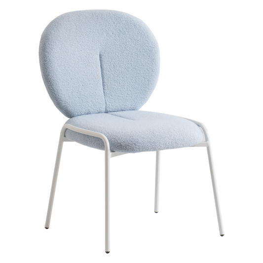 Celestial Series Boucle Dining Chair, White Frame with Blue Fabric