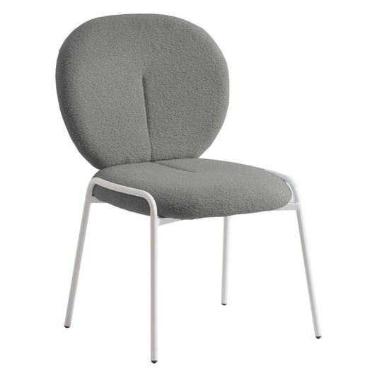 Celestial Series Boucle Dining Chair, White Frame with Green Fabric